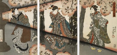 Scena notturna con ragazze e lanterne da Utagawa Kunisada